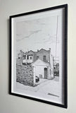 'Behind Armstrong Street Shops' ORIGINAL FRAMED pen and ink drawing