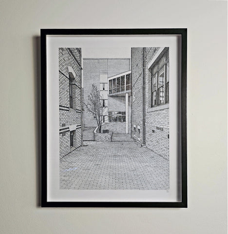 'SMB Buildings' ORIGINAL FRAMED pen and ink drawing, 2021