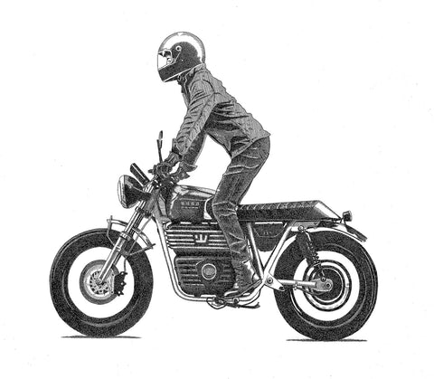 'Electric Motorbike' ORIGINAL pen and ink drawing, 2022